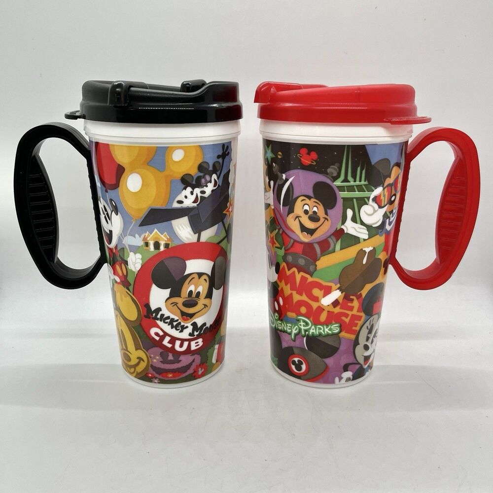 Lot Of 2 Disney Parks Insulated Travel Mug Cups Mickey Mouse Club Whirley